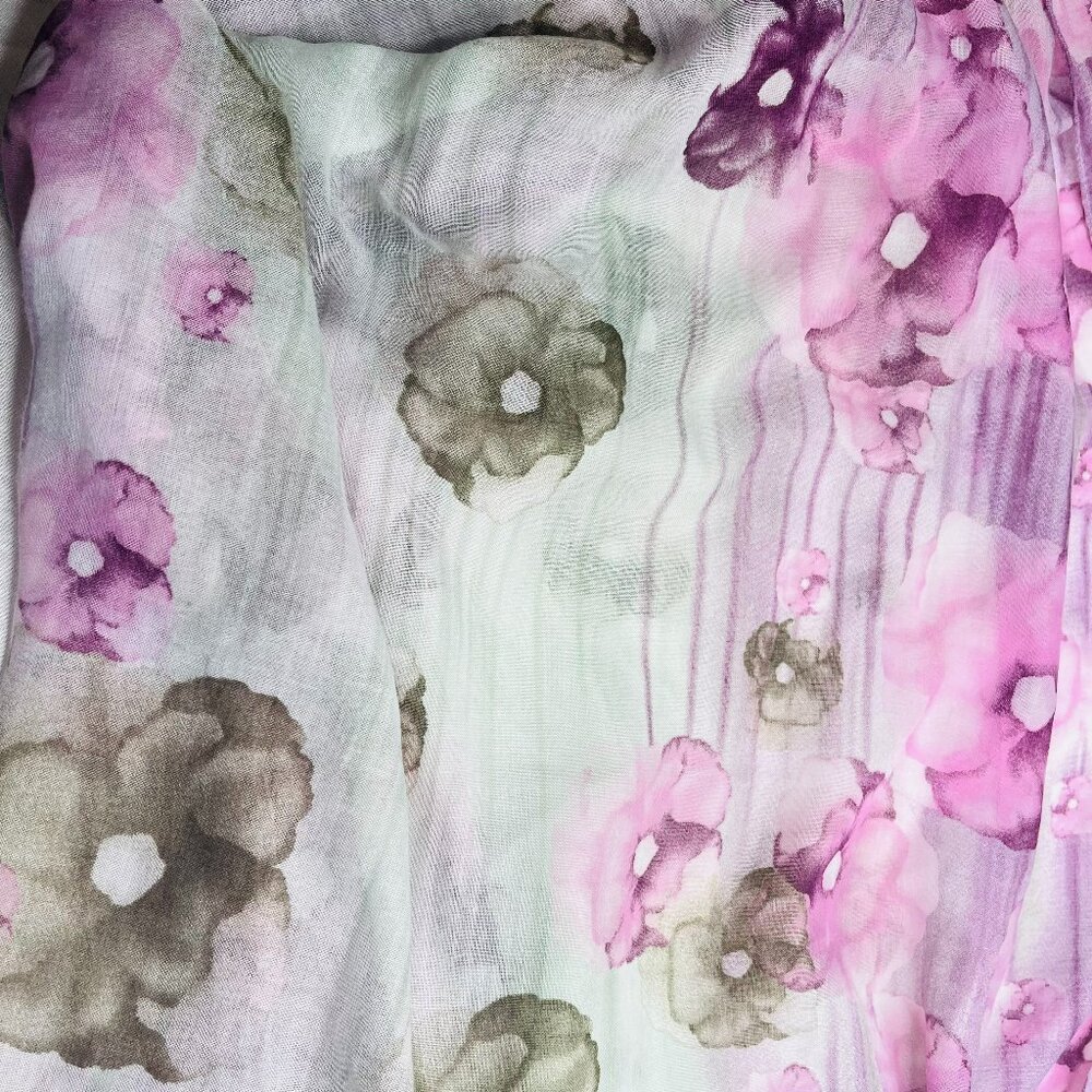 Vintage Romantic Floral Scarf – Pastel Pink & Olive by Sana